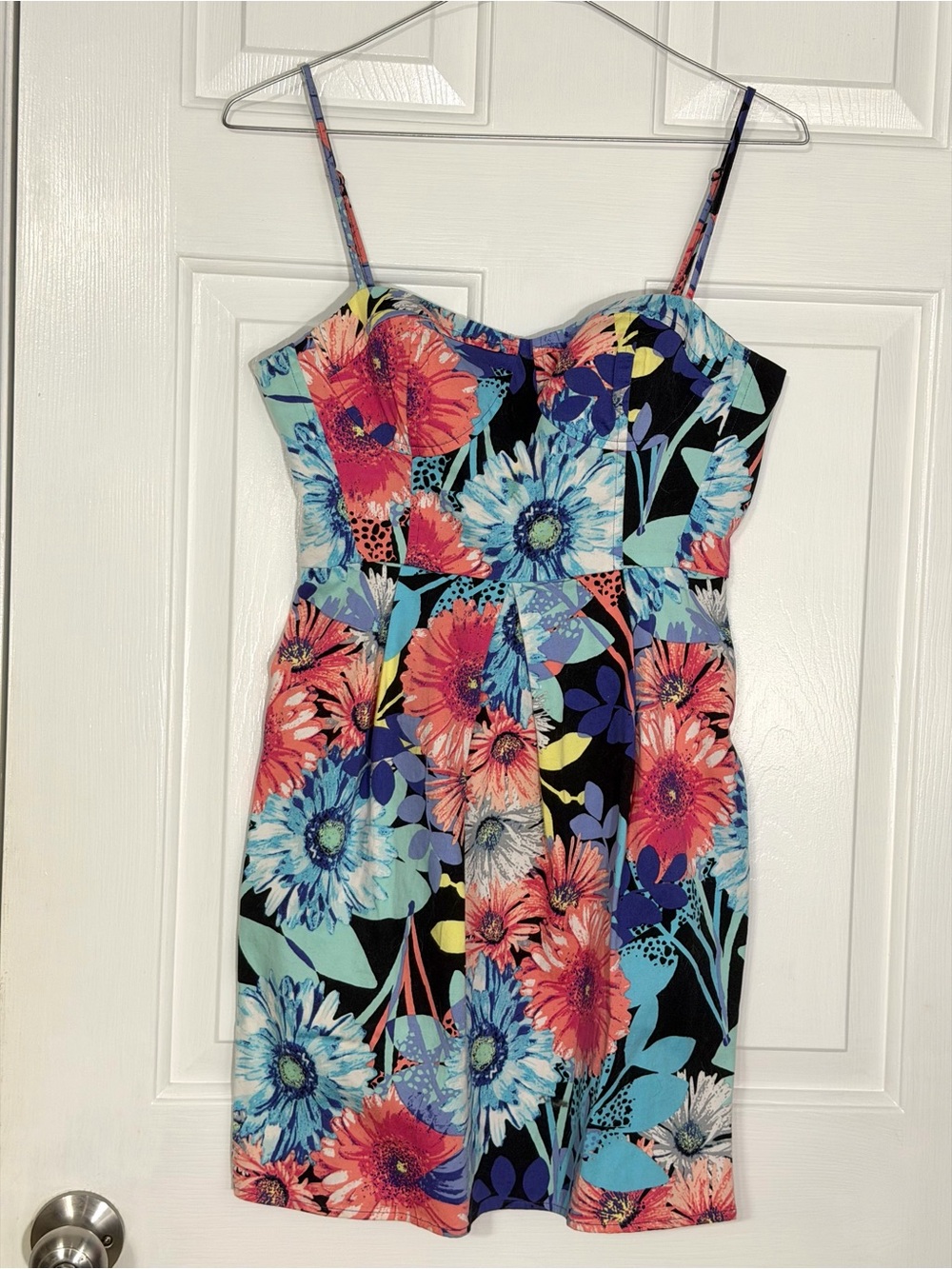 Candie's Tropical Floral Mini Dress Colorful Spaghetti Strap Y2K Size 5